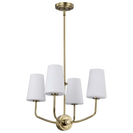 NUVO Cordello 4-Light Chandelier Vintage Brass Etched White Opal Glass 60/7884